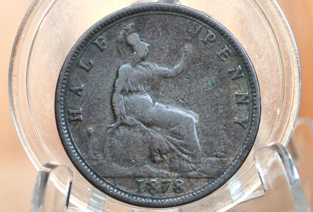 1878 Great Britain Half Penny - Rare Date! F (Fine/Fine+) Details - UK 1/2 Penny 1878 Queen Victoria Halfpenny 1878 - Bronze