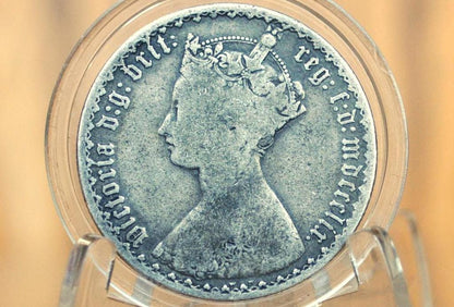 1859 Great Britain Florin - VG+ Detail - Gothic Florin Florin 1859 United Kingdom, Rare Coin, Rare Coin Type, Latin Script, Godless Florin