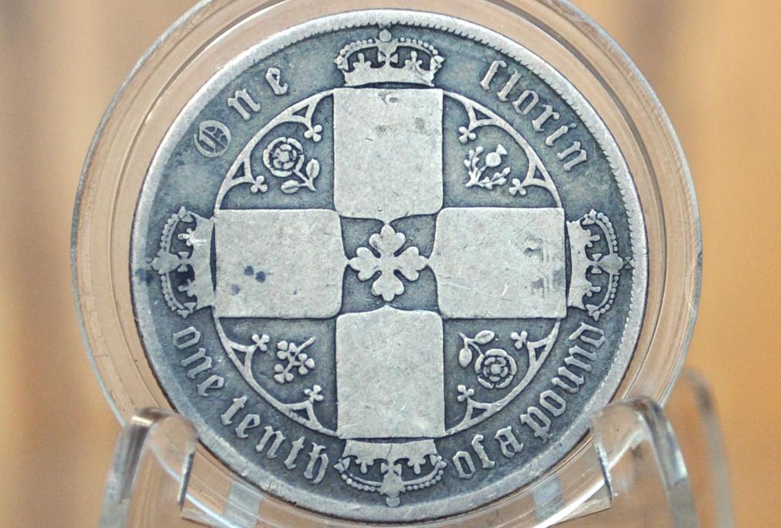1873 Great Britain Florin - Good+ - Gothic Florin Florin 1873 United Kingdom, Rare Coin, Rare Coin Type, Latin Script, Godless Florin