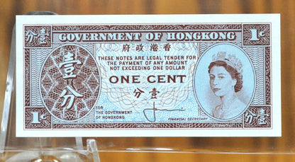 1945 & 1961 Government of Hongkong 1 Cent Note Set - King George VI and Queen Elizabeth II - British Hongkong One Cent Notes - P#321 / 325a