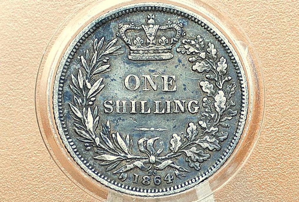 1864 Great Britain Silver 1 Shilling UK One Shilling 1864 - Choice VF - Queen Victoria - 1 Shilling 1864 Sterling Shilling UK, Die Number 23