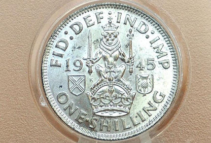 Vintage 1940s-60s Great Britain One (1) Shilling Coin featuring Queen Elizabeth or King George and Scottish and English Shields