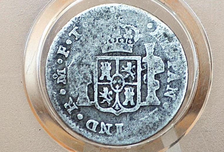 Silver 1801 Spanish Colonial Mexico 1/2 Real - Great Condition - Mexican Silver Coins - Charles IV - 1801 Half Real, Pirate Coins