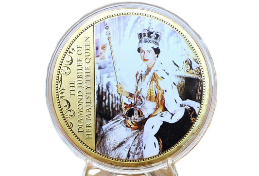 Gold Layered Queen Elizabeth II Diamond Jubilee Colossal Commemorative Coin - Rare Collectible, 24k Gold Layered, Longest Reigning Monarch