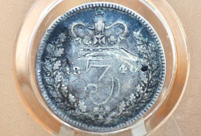 1840 Threepence Great Britain 3 Pence Silver - Rare - UK 3 Pence Silver 1840 - Queen Victoria / Victorian Era, Only 630,000 Made