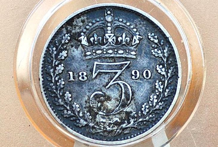 1890 Silver Threepence Great Britain - VF (Very Fine) Grade / Condition - Queen Victoria - Sterling Silver 3 Pence - 1890 Three pence