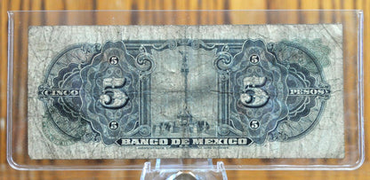 1961 Bank of Mexico 5 Pesos Bank Note - Series LO - VF Grade/Condition - 8.11.1961 - 1961 Mexico Five Peso Banknote - P#60g