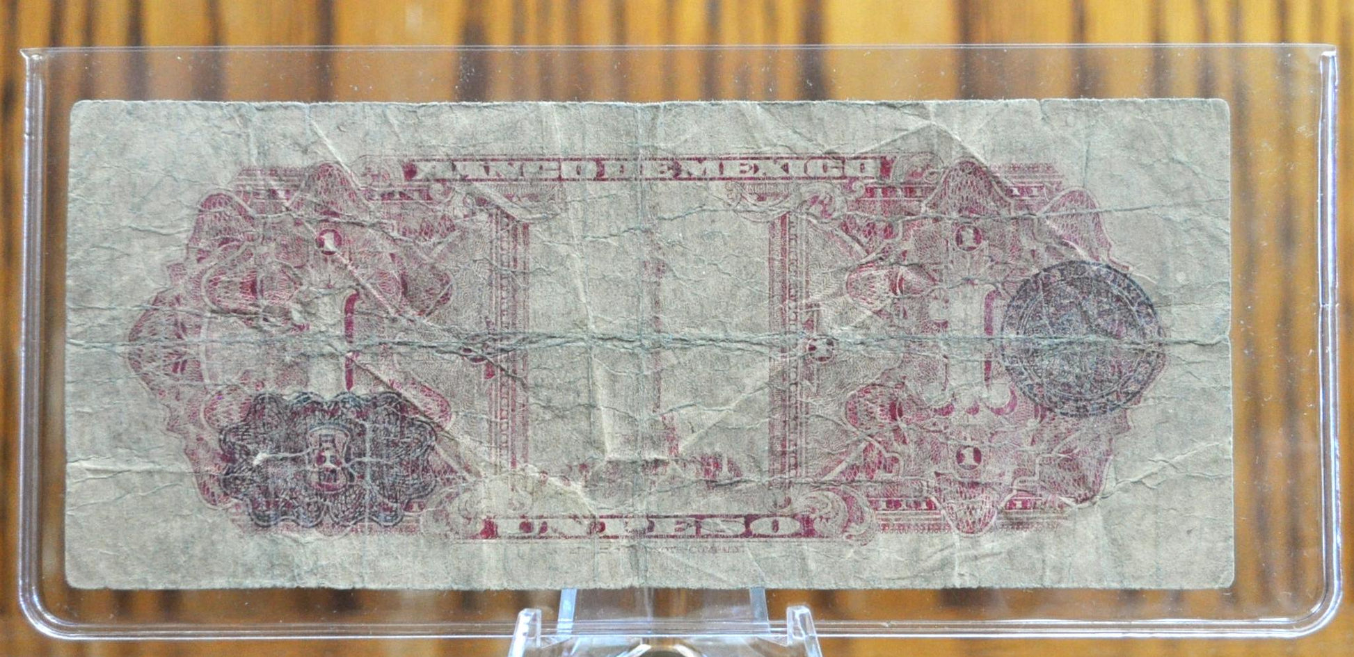 1954 Bank of Mexico 1 Peso Bank Note - Aztec Calendar Design - Series FA - Excellent Condition - 1954 One Peso Mexico Note - P#56b