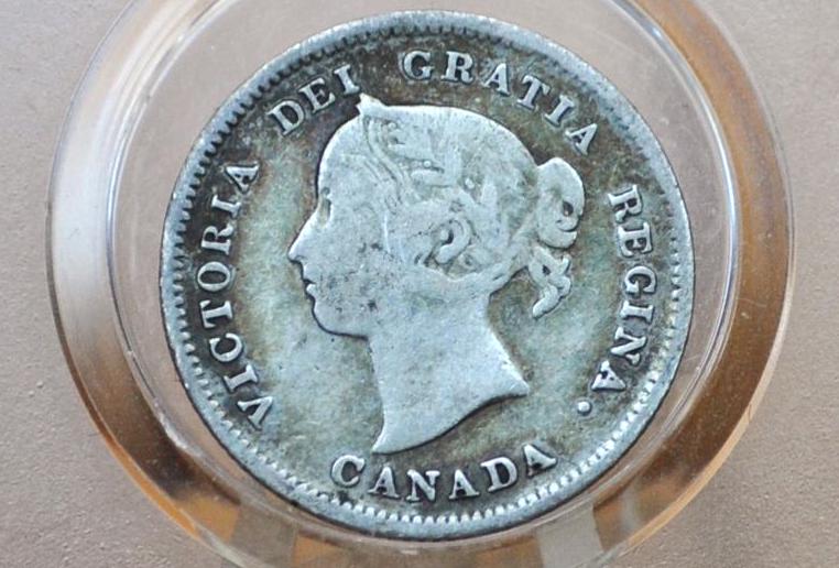 1888 Canadian Silver 5 Cent Coin - XF (Extremely Fine) Grade, Low Mintage Date - Queen Victoria Canada 5 Cent Sterling Silver 1888