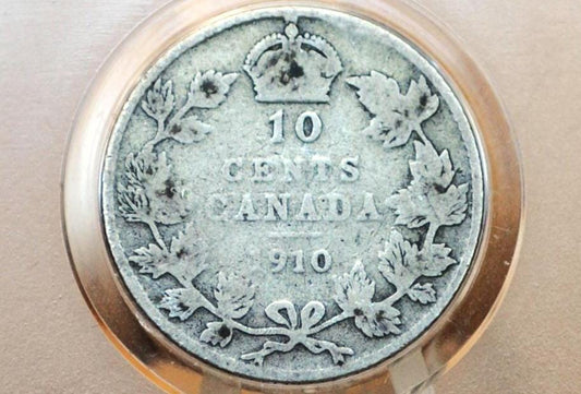 1910 Canadian Silver 10 Cent Coin - G/VG (Very Good) Condition - King George - Canada 10 Cent Sterling Silver 1910 Canada