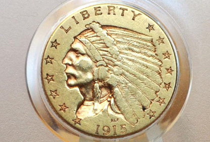 1915 2.5 Dollar Gold Coin - XF, Great Coin - 1915 Quarter Eagle Gold 1915 Indian Head Gold, Affordable Price, Historic Coin