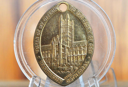 Antique Washington Cathedral Pendent - Bronze - St. Peter & St. Paul - Religious Medallion - National Cathedral DC Medallion