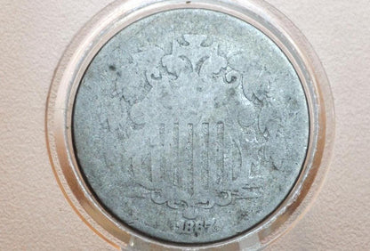 1867 Shield Nickel Without Rays - VG-F (Very Good to Fine) Details, Hole Drilled - 1867 US Nickel -Shield Type Nickel 1800's- Shield Nickels