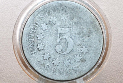 1867 Shield Nickel Without Rays - VG-F (Very Good to Fine) Details, Hole Drilled - 1867 US Nickel -Shield Type Nickel 1800's- Shield Nickels