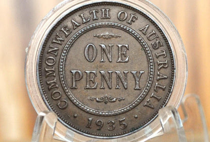 1935 Australian One Penny - Choice AU - King George - Australian One Cent 1935 - Large Penny / Large Cent - Old Australia Coins