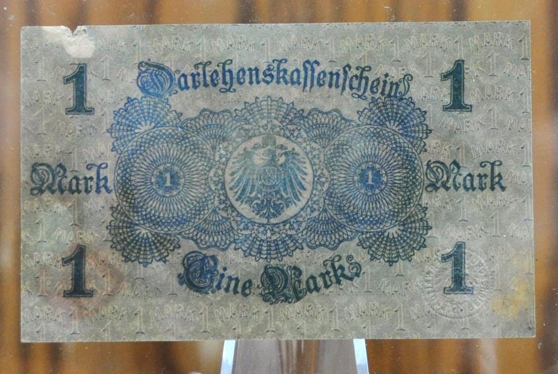 1914 1 Mark German Note - Darlehnskassenschein -Great Condition - WWI era note - Red Seal, Designed Back - 1914 One Mark Germany Note - P#51