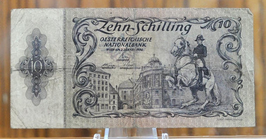 1950 Austria 10 Shillings Note - First Issue - Riding School Issue - VF Grade - 1950 Austrian National Bank Ten Shilling Note - P#127