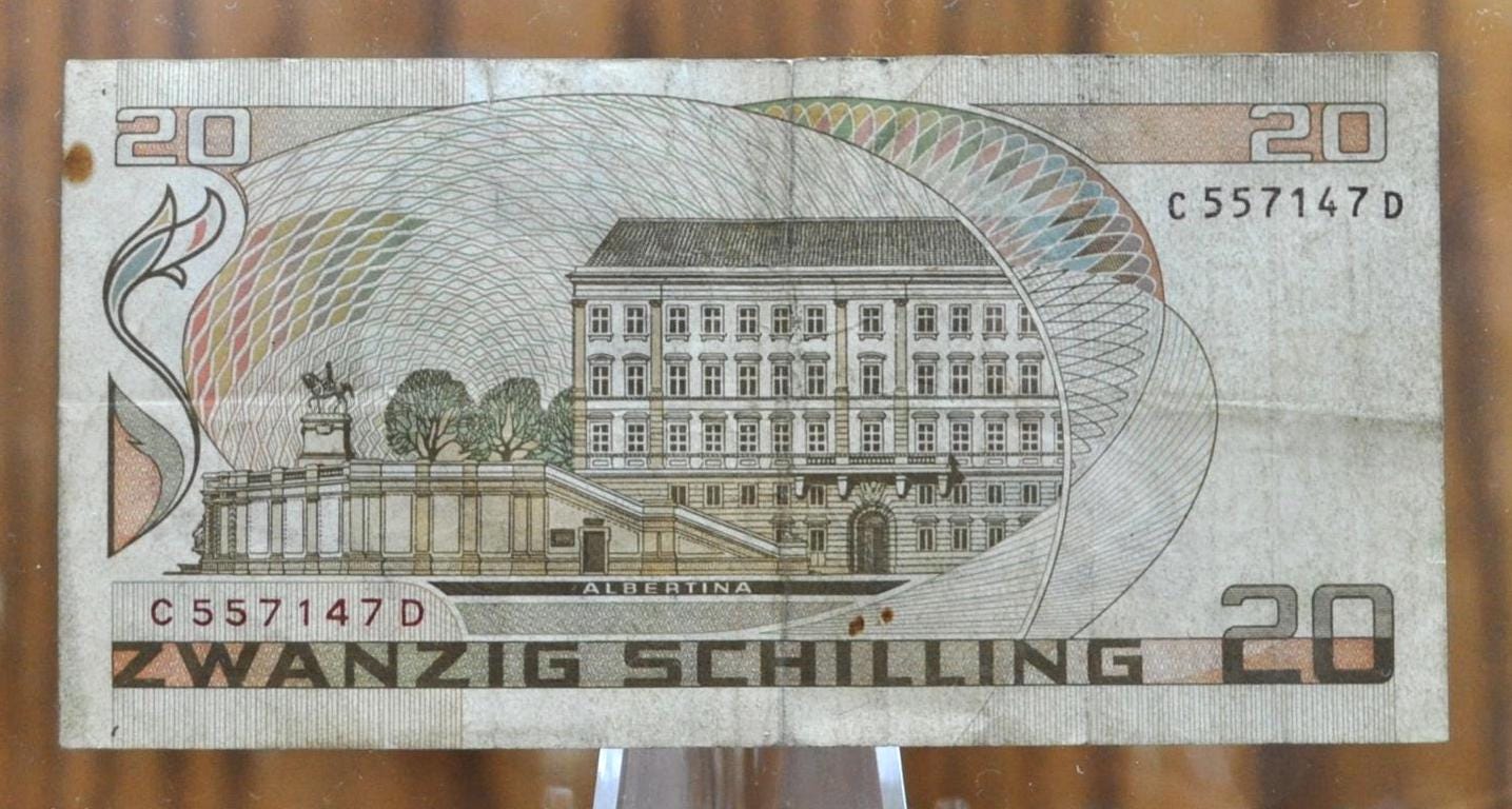 1986 Austria 20 Shillings Note - Daffinger / Albertina Issue - VF Grade - 1986 Austrian National Bank Twenty Shilling Note - P#148