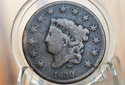 1830 Matron Head Large Cent - VG Details, Corrosion, Better Date! Medium Letters Variety - 1830 Liberty Head Cent - 1830 US One Cent
