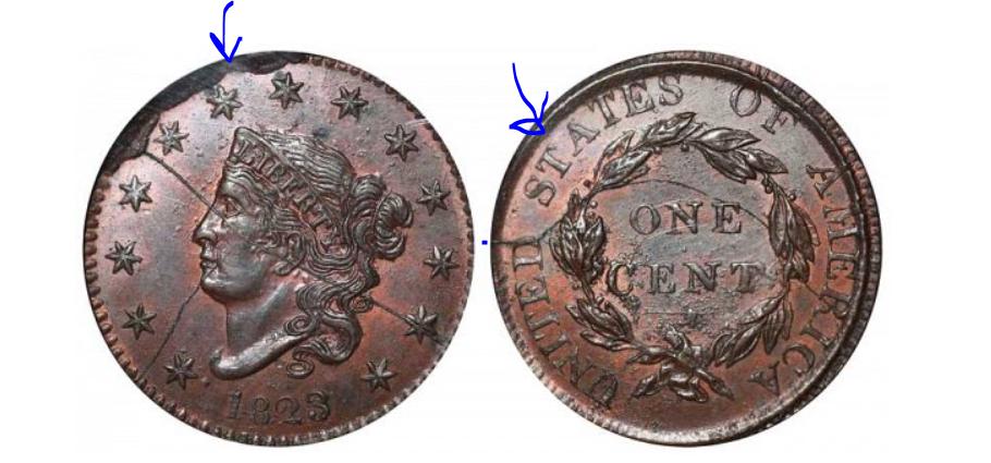 1823 Matron Head Large Cent - Unofficial Re-Strike With Die Crack - 1823 US 1 Cent 1823 Large Cent - Matron Head 1816 to 1835