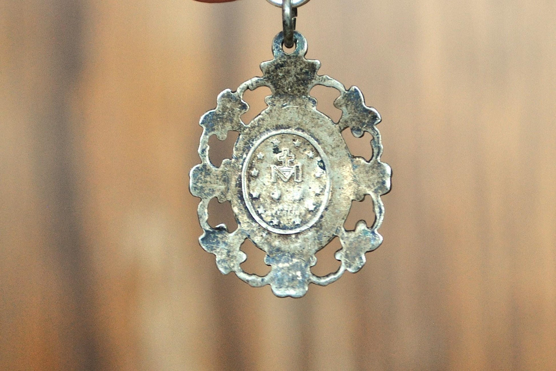 Antique HMH Religious Mary Mother of Jesus Pendant 1830 - Catholic Miraculous Pendant Silver - Religious Medal - Virgin Mary Silver Charm