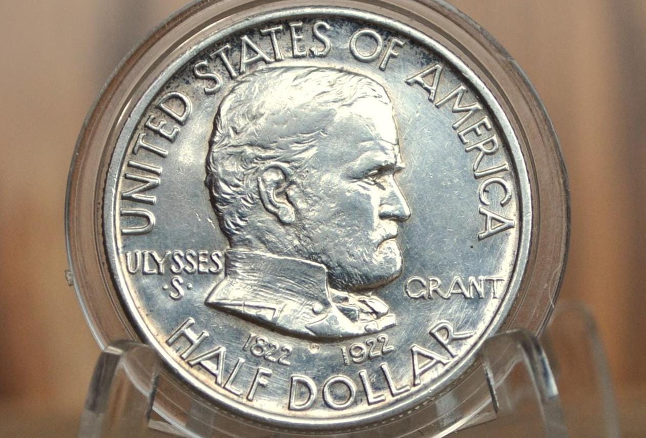 Authentic 1922 Grant Memorial Silver Commemorative Half Dollar - AU (About Uncirculated) General Ulysses S. Grant 1922 Half Dollar Original