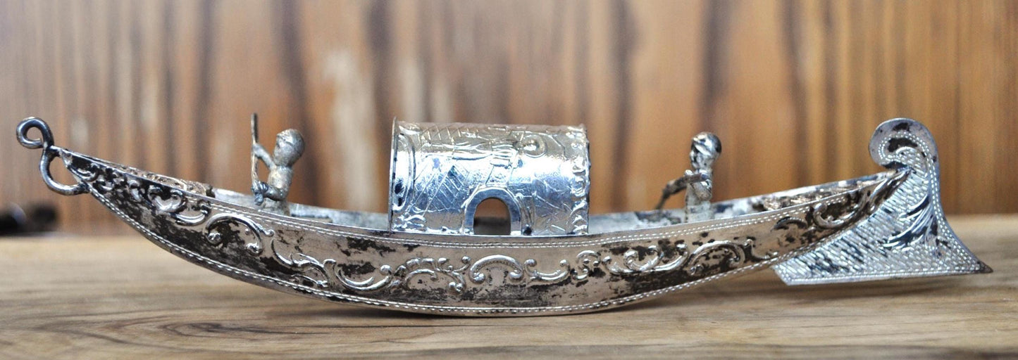 Antique Mini Continental 0.800 Silver Gondola and Gondoliers - Vintage Continental Silver Gondola and Gondoliers - Rare Find!