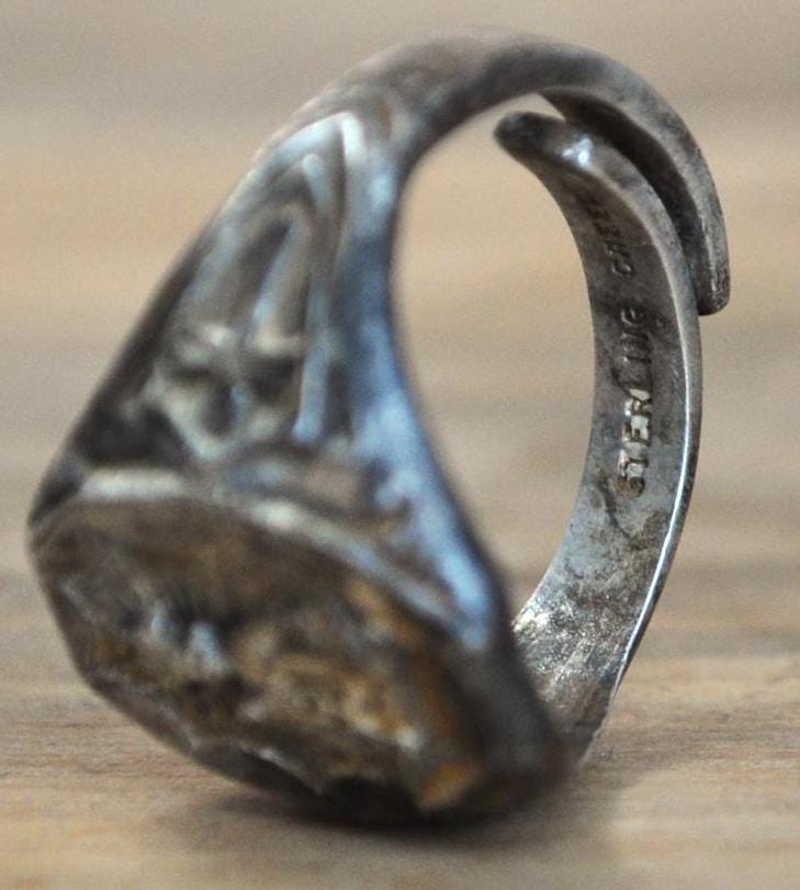 Vintage Sterling Creed Ring - Size 6 - Sterling Creed Religious Ring - Scared Heart Jesus