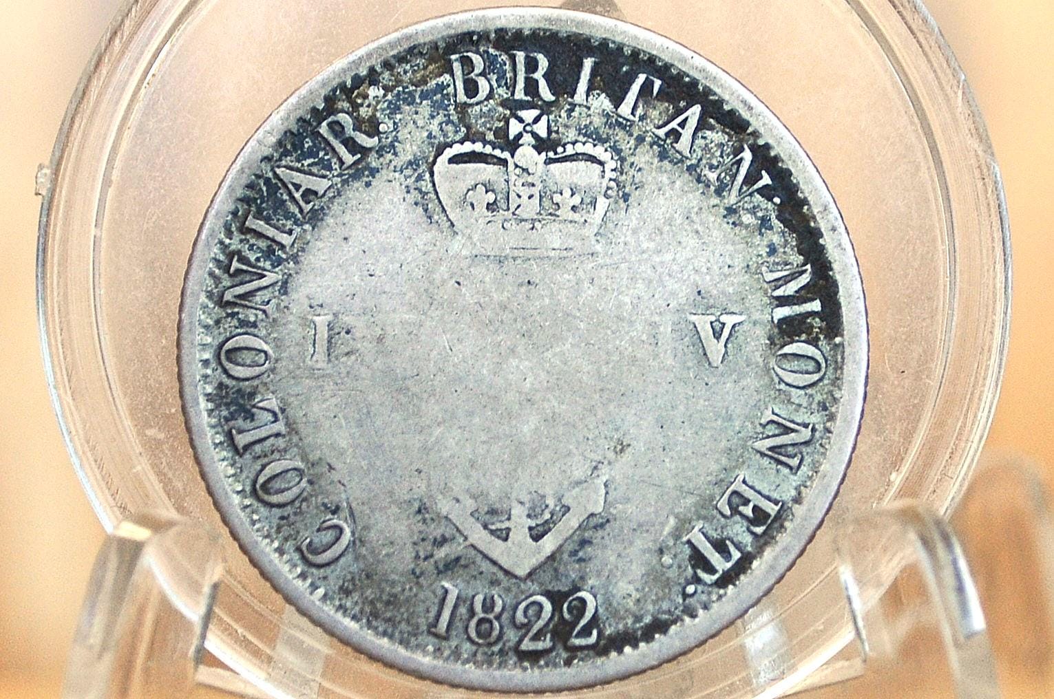 1822 British West Indies 1/4 Dollar, Anchor Money - Rare Coin Type - UK Anchor Money - 1822 Coin - British Quarter Dollar Anchor