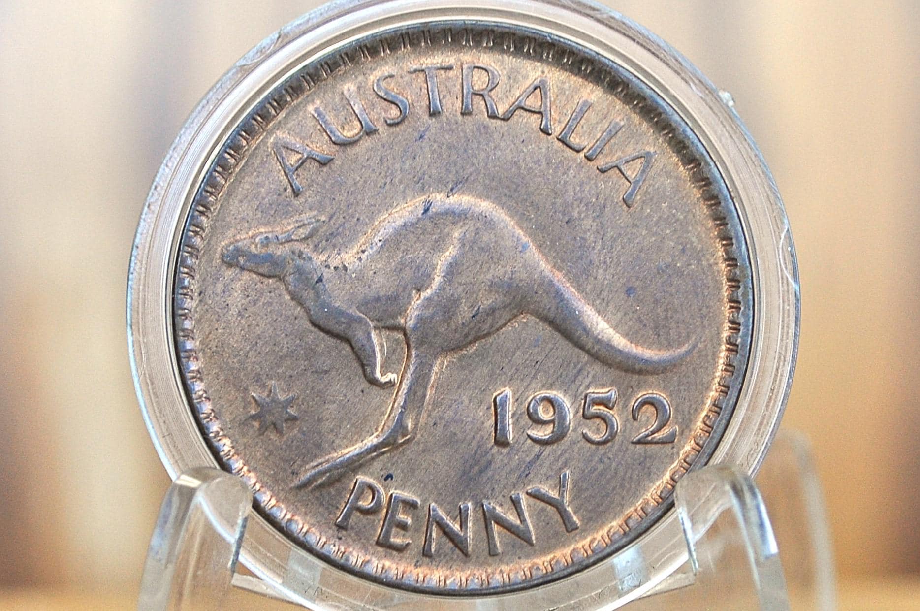 1952 Australian 1 Penny - Uncirculated - Australian One Cent 1952 - Collectible Australian Coins, Kangaroo Coins