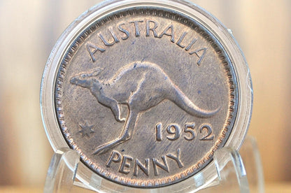 1952 Australian 1 Penny - Uncirculated - Australian One Cent 1952 - Collectible Australian Coins, Kangaroo Coins