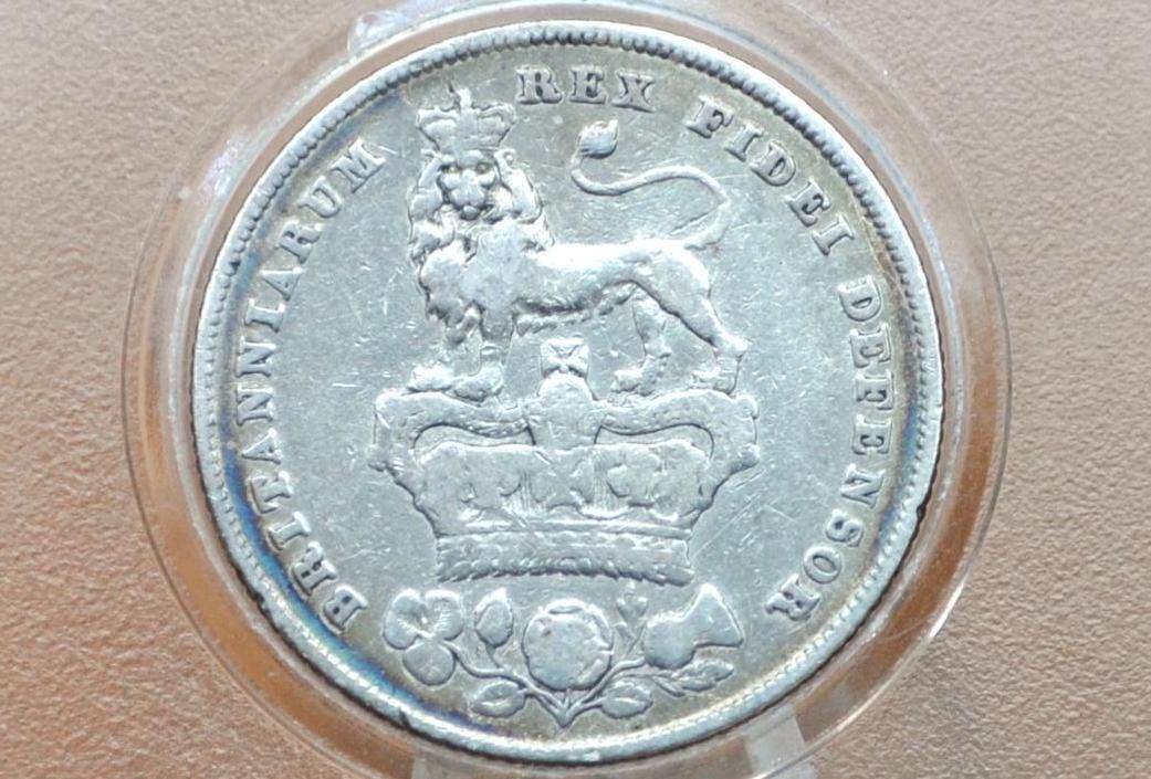 1827 Great Britain Silver 1 Shilling UK One Shilling 1827 - VF+ - George III 1 Shilling 1827 Silver, Great Detail