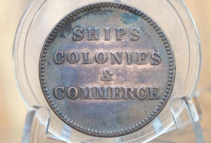 PE-10-30, 1835 Prince Edward Island 1/2 Penny Token - AU Condition - Ships Colonies and Commerce 1935 - Rarer Variety Prince Edward Island