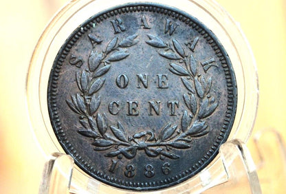 Rarer 1886 Sarawak One Cent - AU (About Uncirculated) Grade/Condition - C. Brooke Rahaj - Old Malaysian Coins - Sarawak 1886