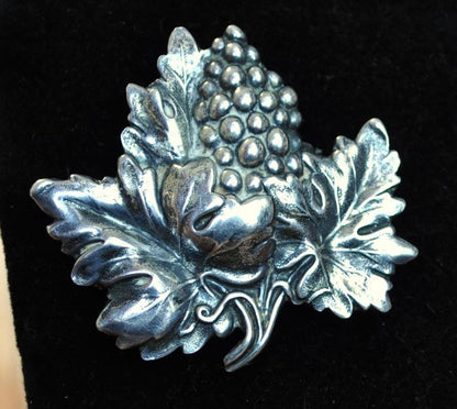 Vintage Sterling by JewelArt Grape Cluster Brooch - JewelArt Signed Sterling Silver Grape Leaves Cluster Pin - Vintage Grape Cluster Pin