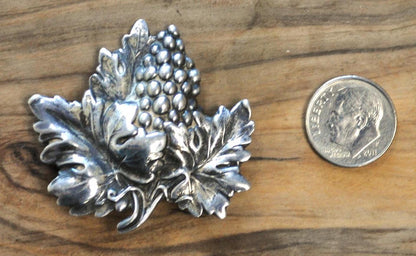 Vintage Sterling by JewelArt Grape Cluster Brooch - JewelArt Signed Sterling Silver Grape Leaves Cluster Pin - Vintage Grape Cluster Pin