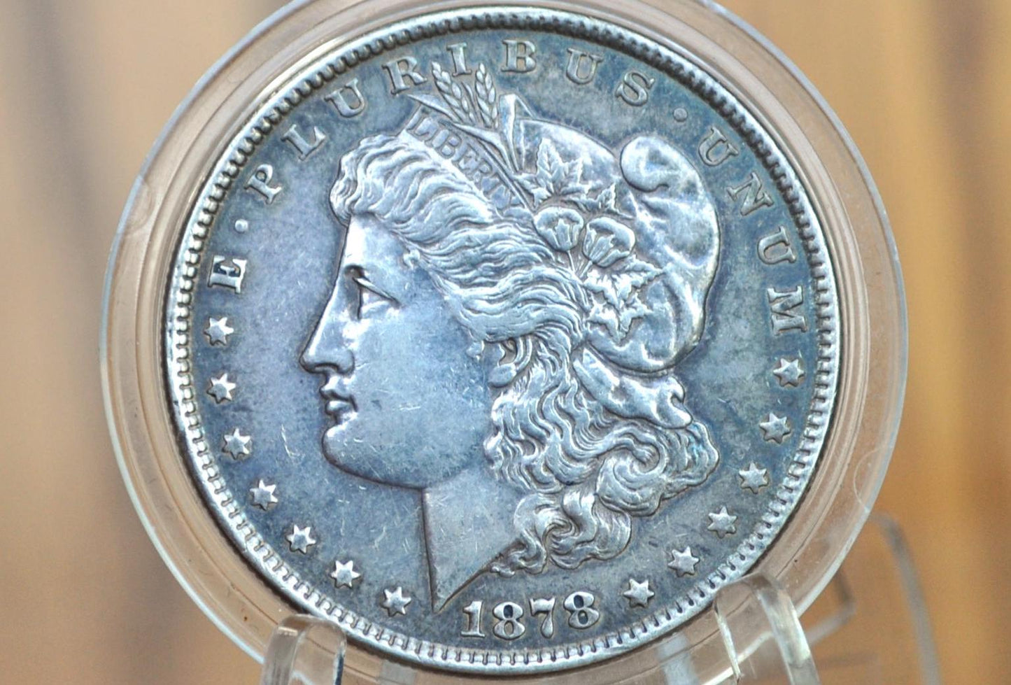 1878 Morgan Silver Dollar Eight Feathers - AU, Cleaned - 1878 8 Tail Feathers Morgan - 8 Feather Variety 1878 Morgan, Rarer Coin