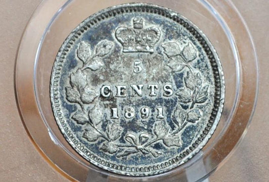 1891 Canadian Silver 5 Cent Coin - XF - Queen Victoria - Canada 5 Cent Sterling Silver 1891 Canada