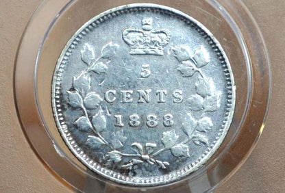 1888 Canadian Silver 5 Cent Coin - XF (Extremely Fine) Grade, Low Mintage Date - Queen Victoria Canada 5 Cent Sterling Silver 1888