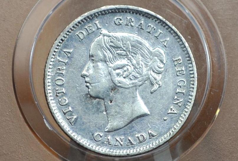 1888 Canadian Silver 5 Cent Coin - XF (Extremely Fine) Grade, Low Mintage Date - Queen Victoria Canada 5 Cent Sterling Silver 1888
