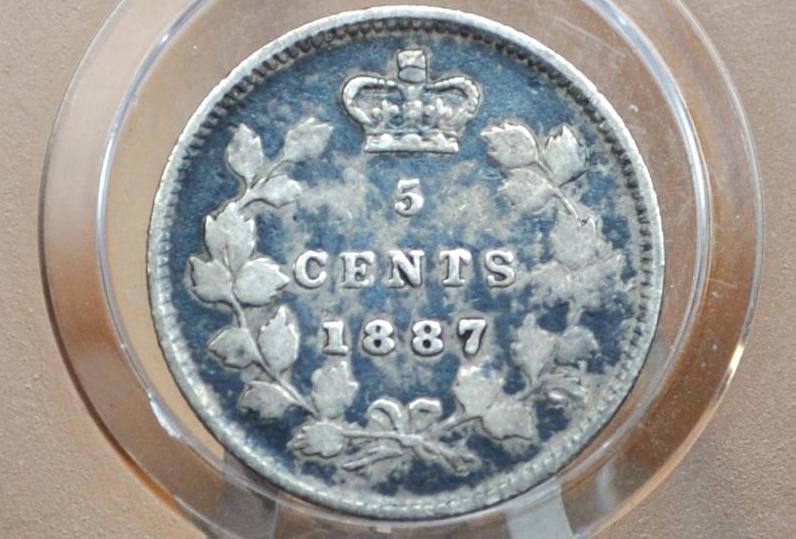 1887 Canadian Silver 5 Cent Coin, Key Date - Choose by Grade / Coin - Queen Victoria - Canada 5 Cent Sterling Silver 1887 Canada Small 5