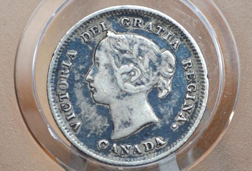 1887 Canadian Silver 5 Cent Coin, Key Date - Choose by Grade / Coin - Queen Victoria - Canada 5 Cent Sterling Silver 1887 Canada Small 5