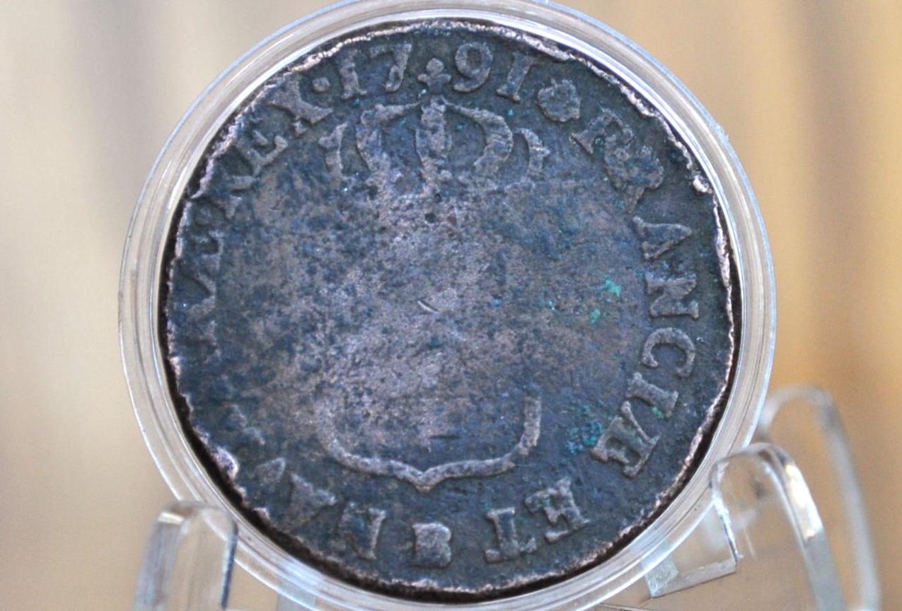 1791 1 Sole France - Louis XVI - 1791 One Sol, Rarer coin type - Great Detail underneath some dirt - 1791 1 Sol France