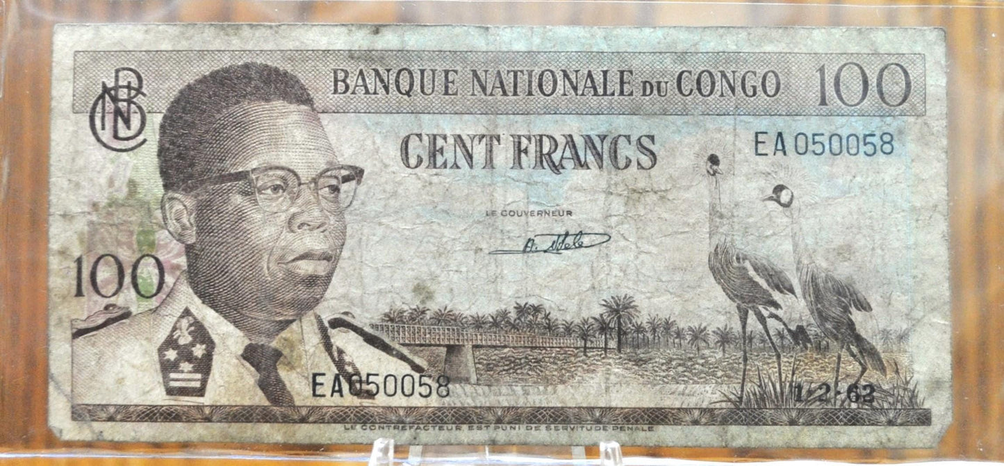 1962 National Bank of Congo 100 Francs Note - Republic of Congo Note - 1962 Congo Democratic Republic One Hundred Francs Note - P#6a