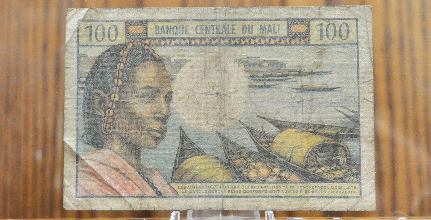 1972 Central Bank of Mali 100 Francs Note - Rarer African Currency - Rare 1972-73 (n.d.) Mali One Hundred Francs Banknote - P#11