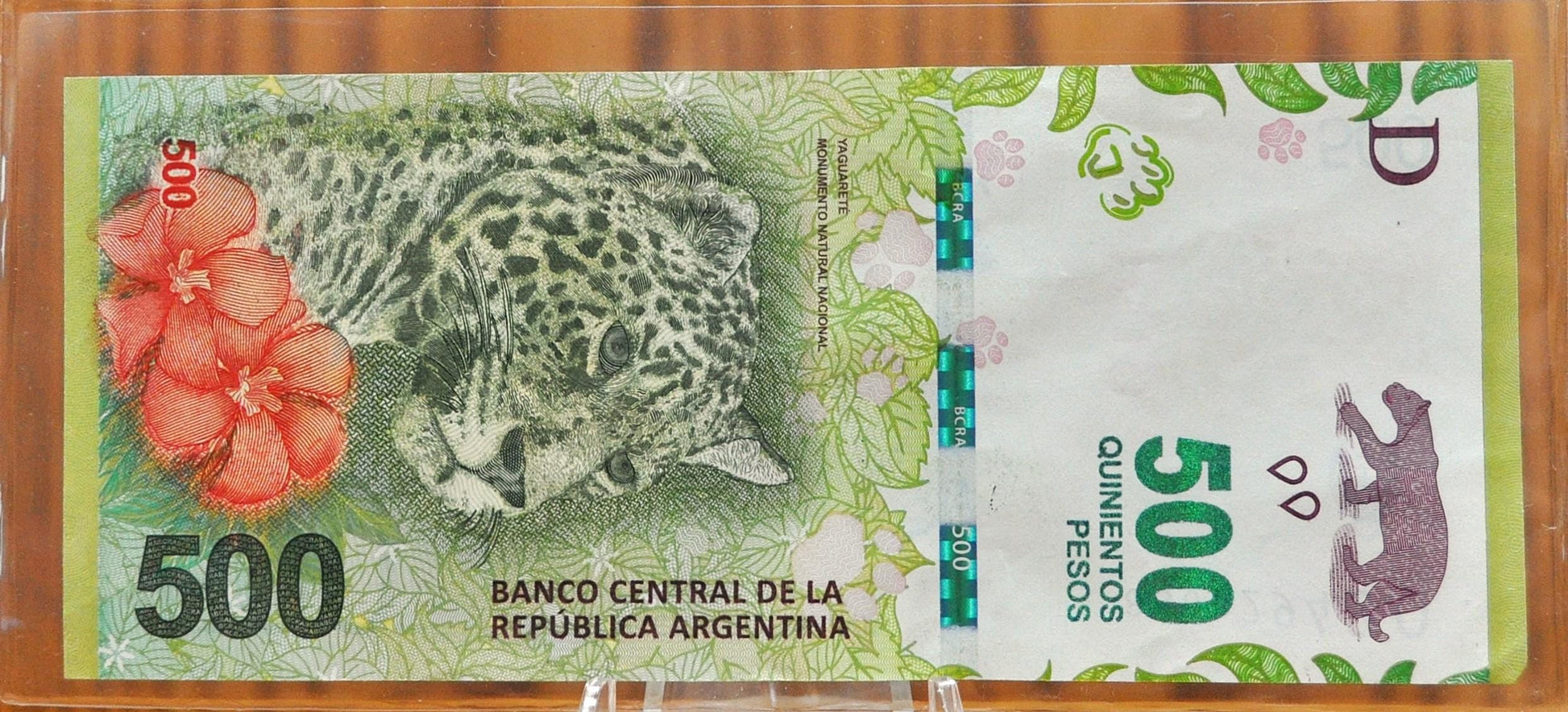 UNC 2016 (2021) Central Bank of Argentina 500 Pesos Note - Uncirculated - Jaguar Issue, Series O - 2021 Argentina Five Hundred Pesos - P#365