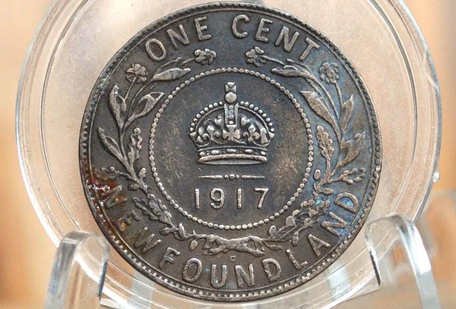 1917 Newfoundland One Cent - VF (Very Fine) Condition - King George V - One Cent Newfoundland 1917 Large Cent - 1917 Newfoundland Cent