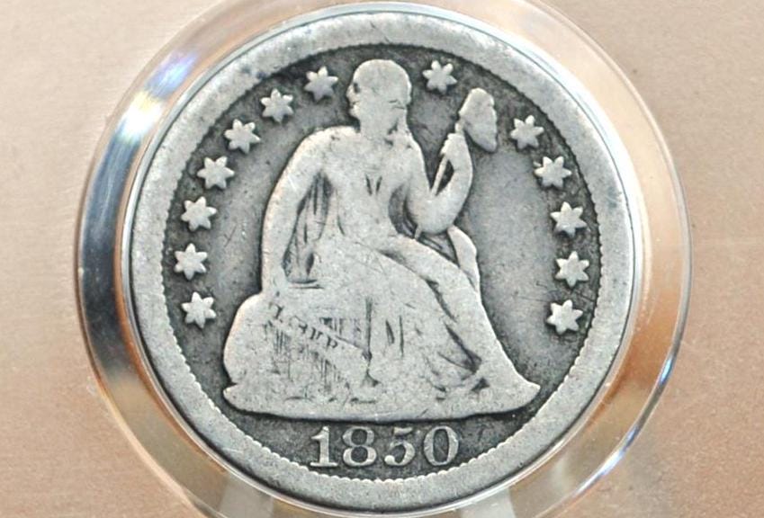 1850 Seated Liberty Dime - (VG) Very Good - 1850 Silver Dime / 1850 Liberty Seated Dime 1850