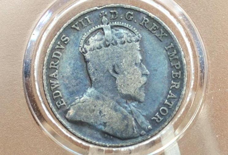 1910 Canadian Silver 10 Cent Coin - G/VG (Very Good) Condition - King George - Canada 10 Cent Sterling Silver 1910 Canada