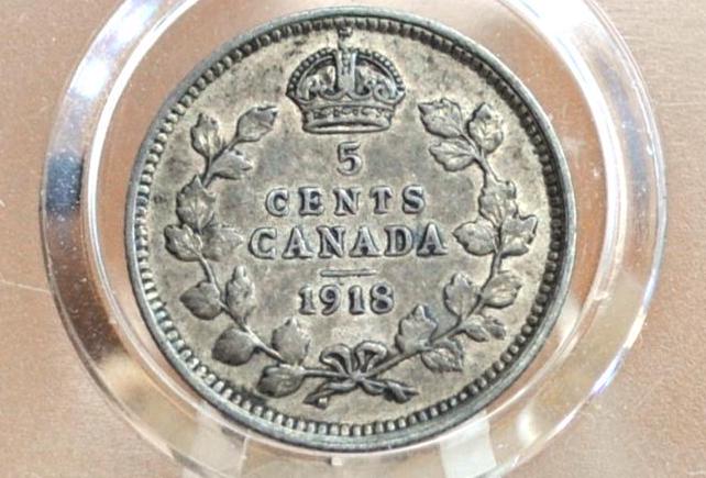 1918 Canadian Silver 5 Cent Coin - VF (Very Fine) Condition - King George - Canada 5 Cent Sterling Silver 1918 Canada